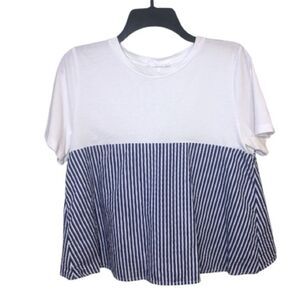 Mango MNG White & Blue Striped Tie Back Tee Size Small